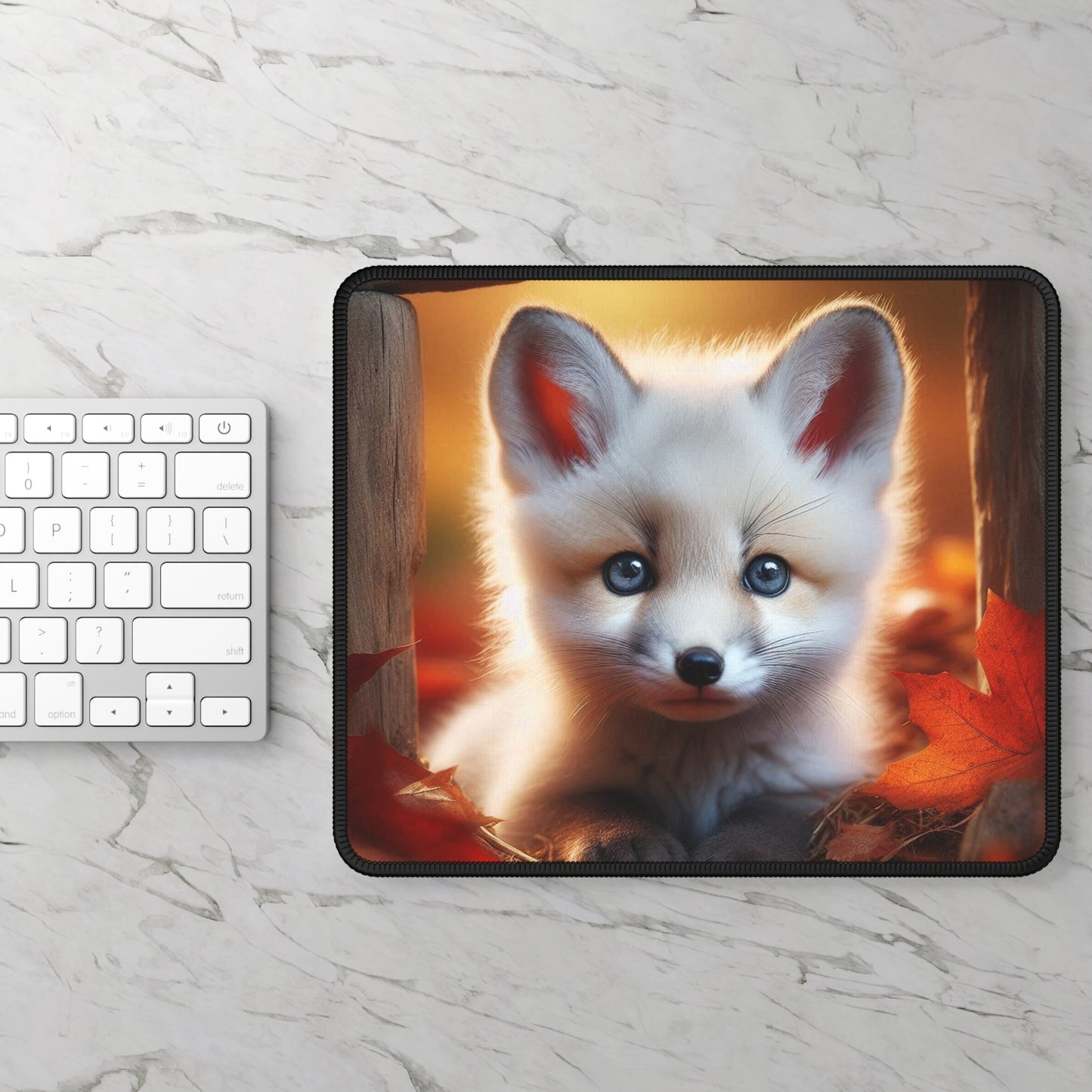 Fall White Fox Gaming Mouse Pad, Cute Baby Fox Design for Gamers, Non-Slip Desk Mat, Gaming Accessories, Office Decor, Holiday Gift