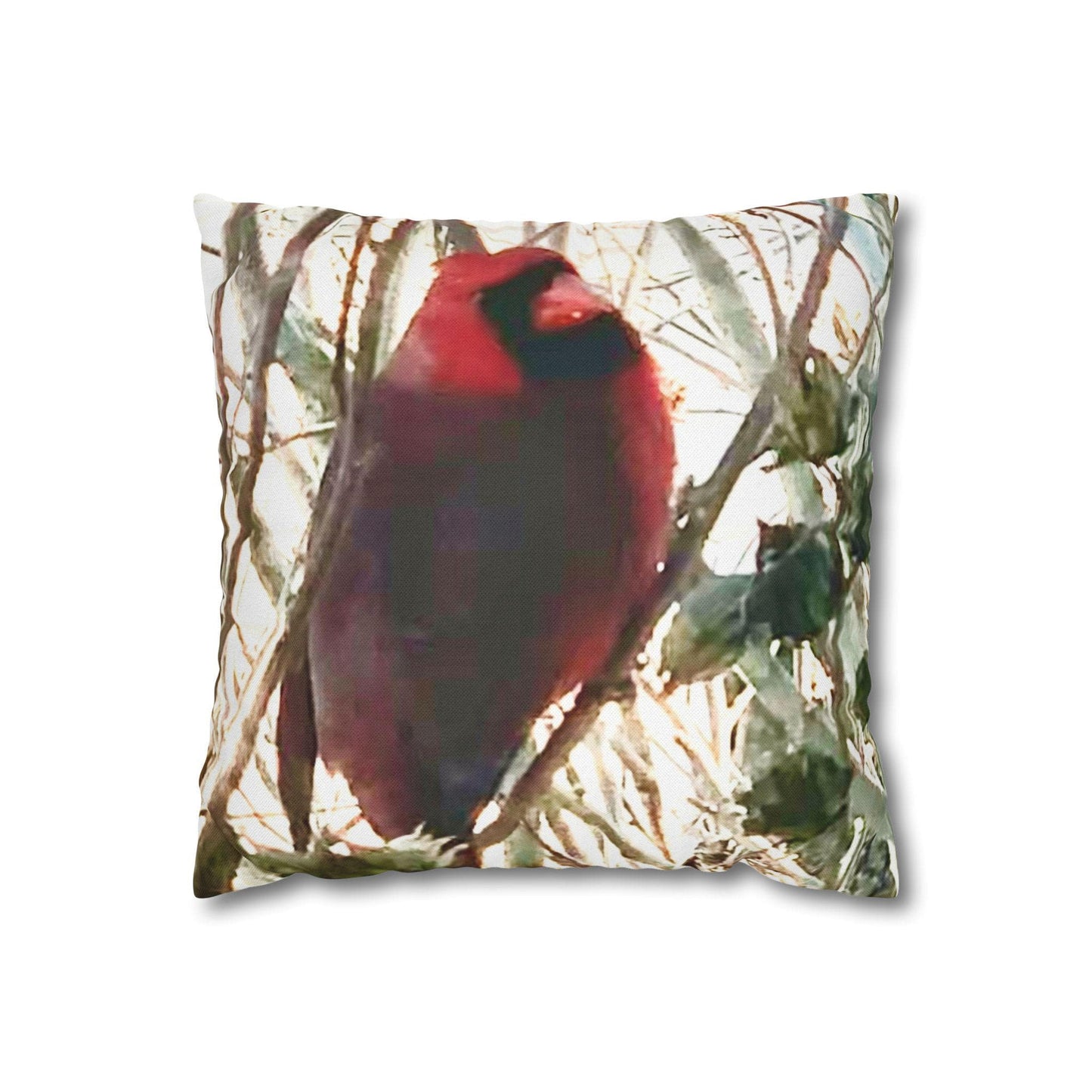 Cardinal Polyester Square Pillowcase, Bird Lover Home Decor, Red Bird Pillow Cover, Wildlife Cushion Case, Nature Theme Throw Pillowcase