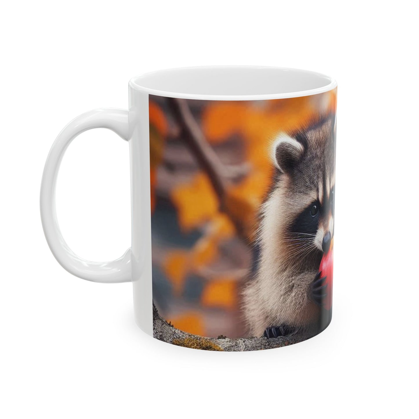 Mug - Fall Racoons Sharing Crabapple on Branch, 11oz & 15oz, Unique mug design, Large Capacity mug