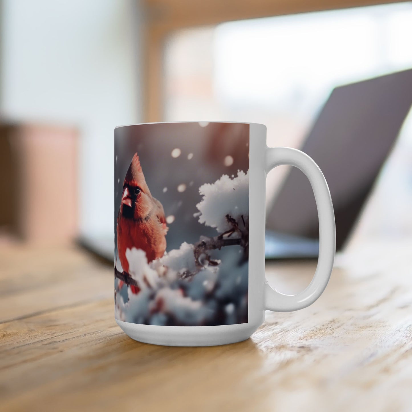 Coffee Mug 11oz&15oz Large with Pair of Red Cardinals,  Perfect Seasonal Drinkware for Holiday Cheer, Drinkware for Winter Warmth and Cheer