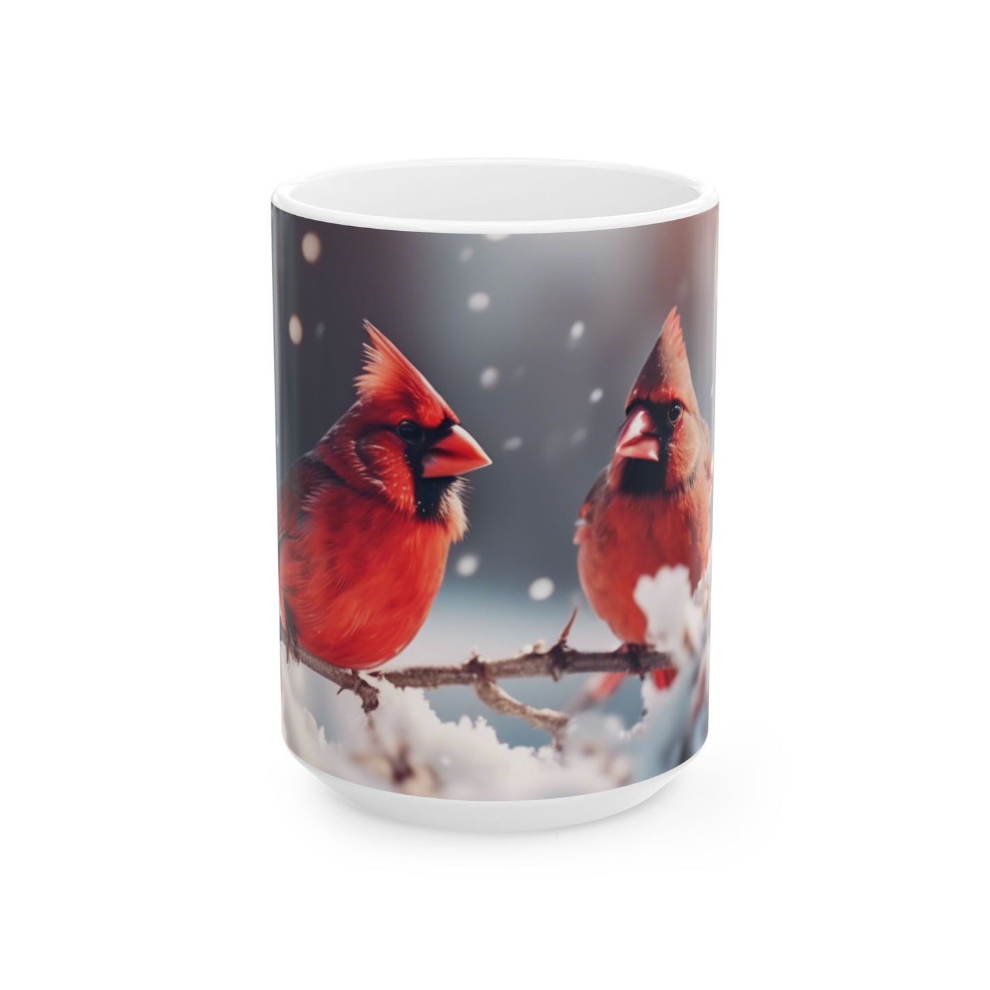 Coffee Mug 11oz&15oz Large with Pair of Red Cardinals,  Perfect Seasonal Drinkware for Holiday Cheer, Drinkware for Winter Warmth and Cheer