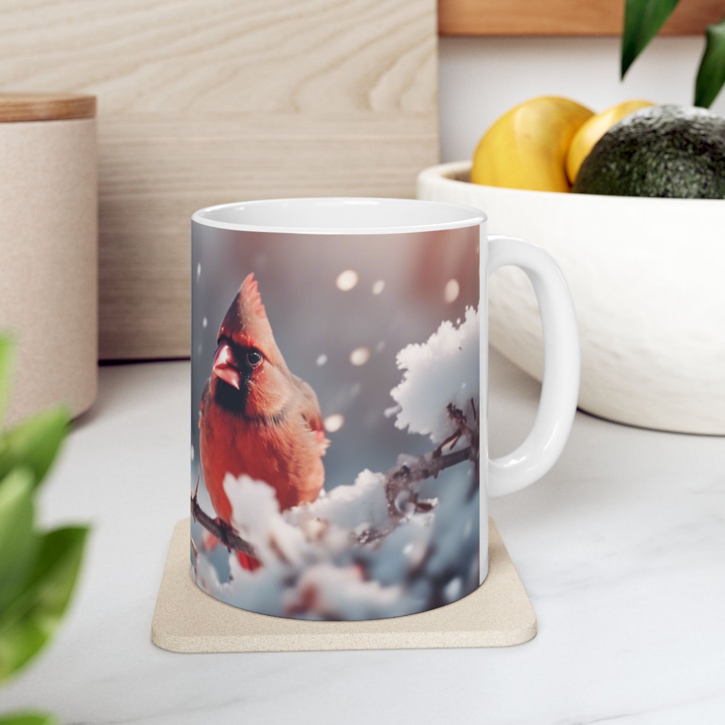 Coffee Mug 11oz&15oz Large with Pair of Red Cardinals,  Perfect Seasonal Drinkware for Holiday Cheer, Drinkware for Winter Warmth and Cheer