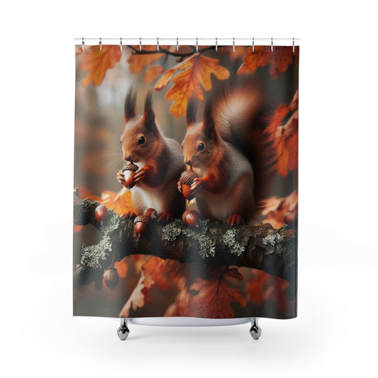 Squirrel Tree Shower Curtain, Woodland Bathroom Decor, Nature Inspired Home Decor, Forest Animal Bath Curtain, Rustic Cabin Washroom