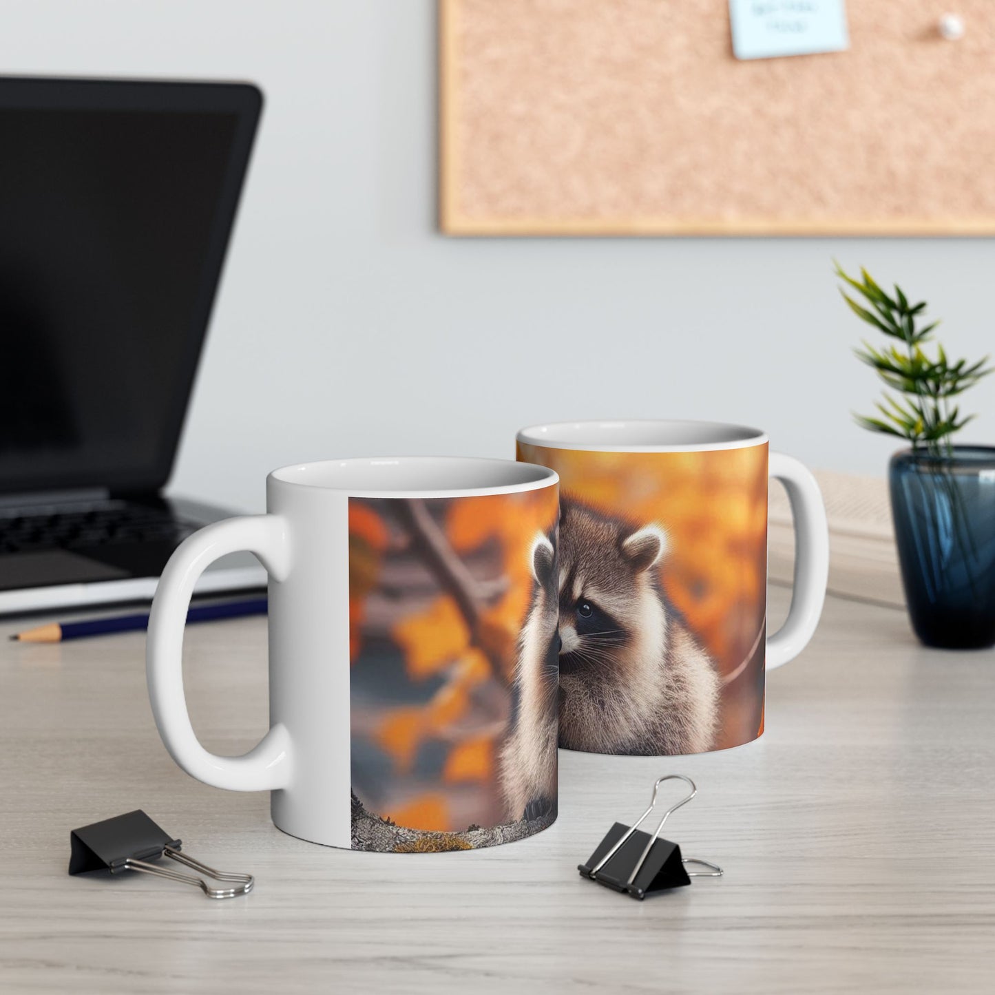 Mug - Fall Racoons Sharing Crabapple on Branch, 11oz & 15oz, Unique mug design, Large Capacity mug