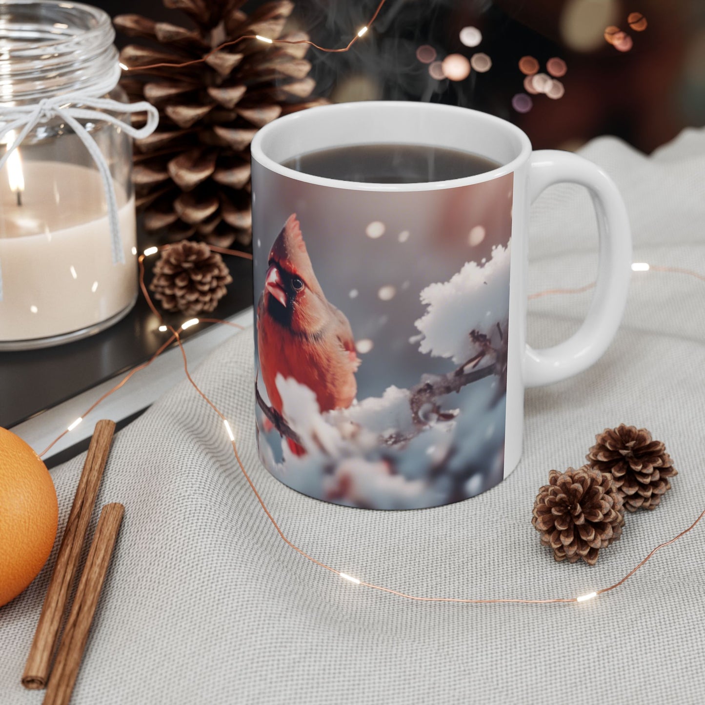 Coffee Mug 11oz&15oz Large with Pair of Red Cardinals,  Perfect Seasonal Drinkware for Holiday Cheer, Drinkware for Winter Warmth and Cheer