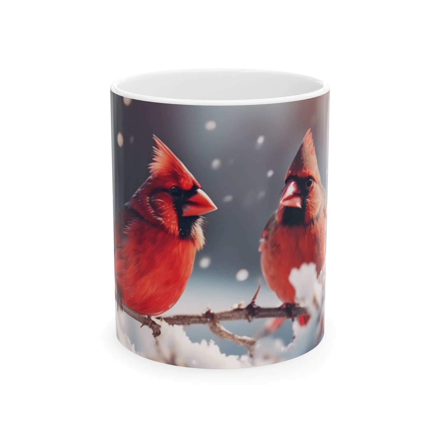 Coffee Mug 11oz&15oz Large with Pair of Red Cardinals,  Perfect Seasonal Drinkware for Holiday Cheer, Drinkware for Winter Warmth and Cheer