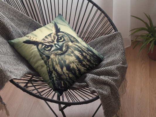 Square Pillow, Old Fashioned Owl Design - Throw Cushion, Decorative Pillow, Home Accent, Animal Lover Gift, Vintage Style Decor