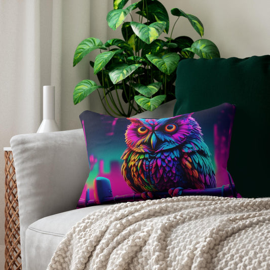 Spun Polyester Lumbar Pillow, Cyberpunk multicolored owl