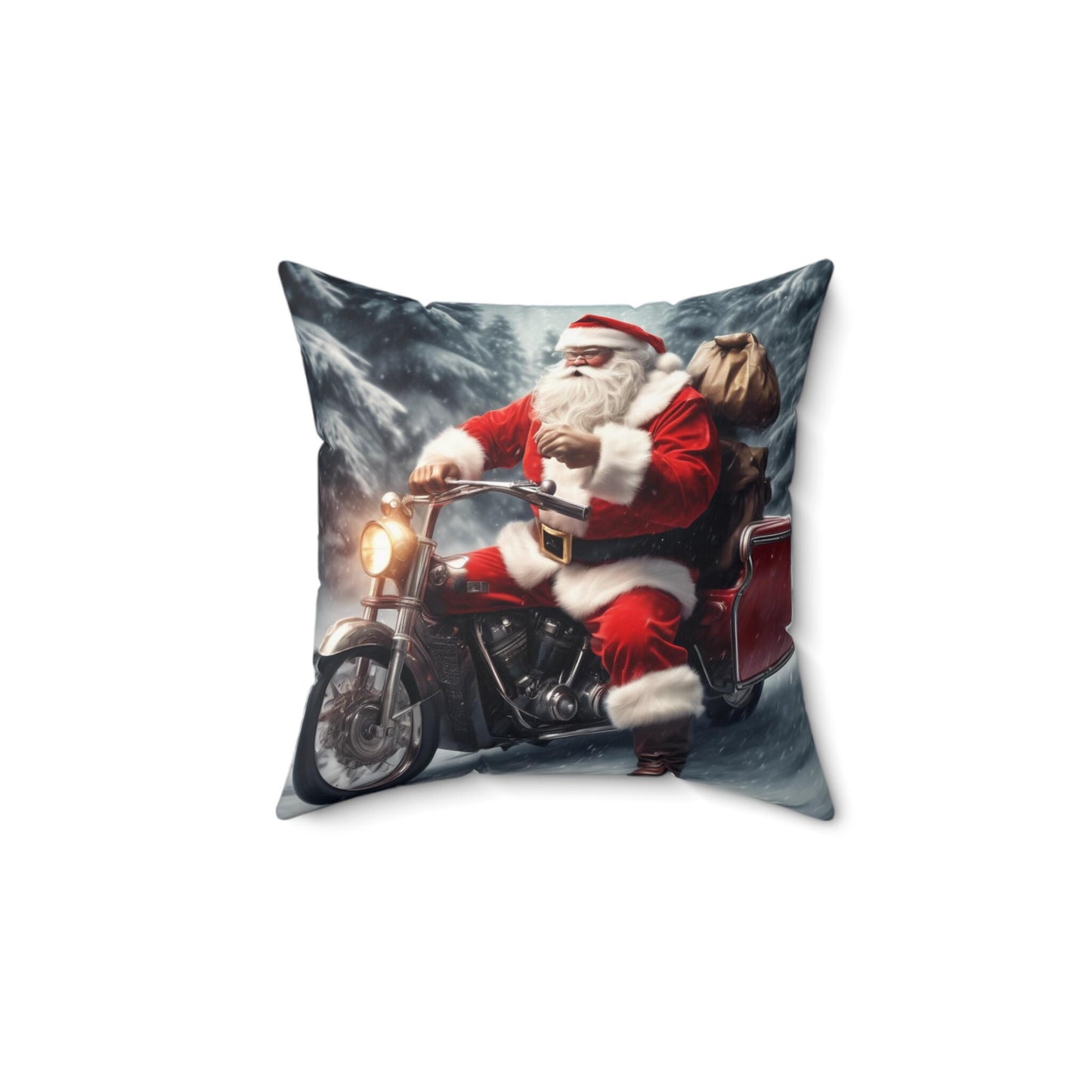 Santa Claus Motorcycle Faux Suede Pillow - Holiday Decorative Cushion, Christmas Home Accent, Festive Throw Pillow, Santa Biker Xmas Decor,