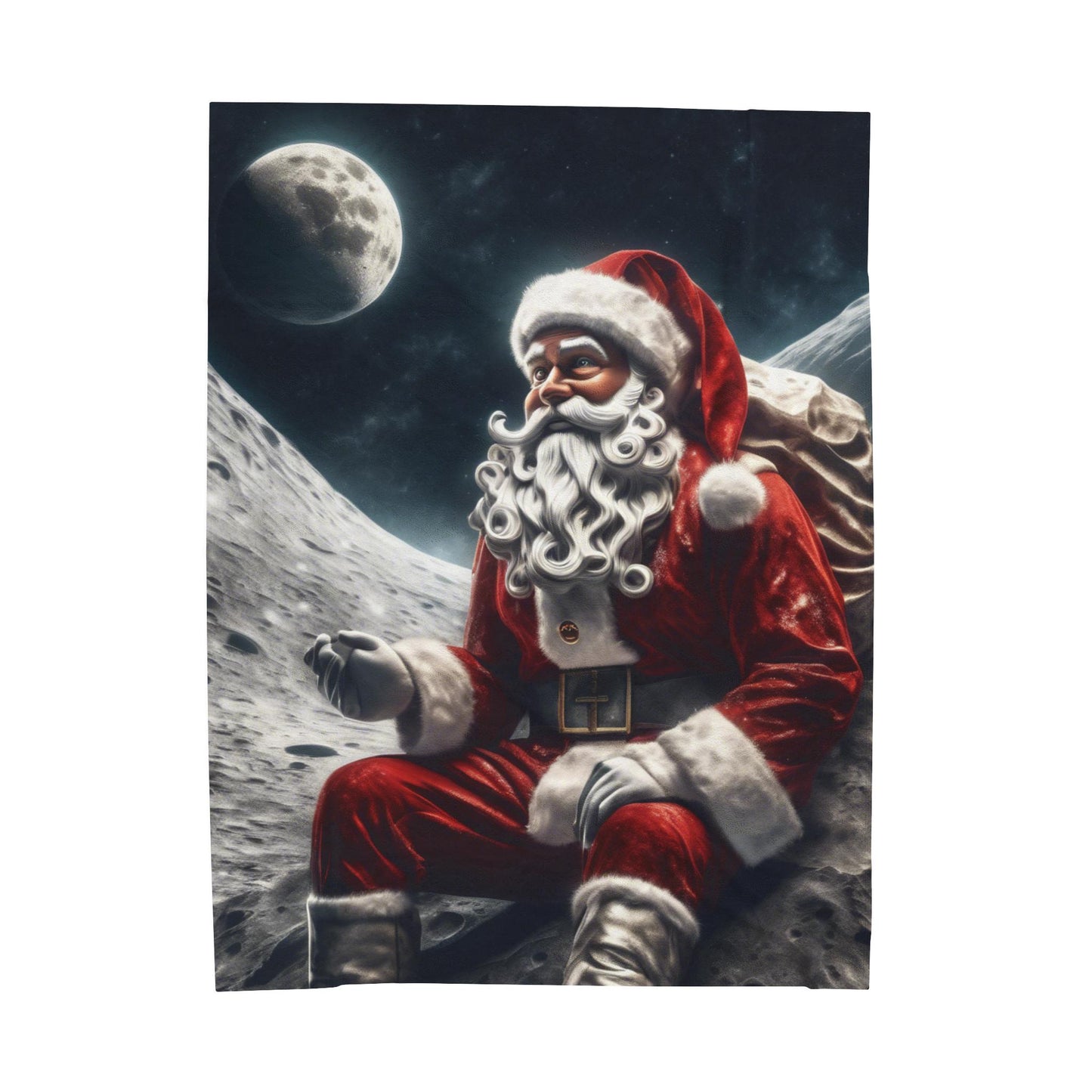 Christmas Santa Claus on the Moon Velveteen Blanket - Holiday Winter Gift, Cozy Throw, Festive Home Decor, Xmas Bedroom Accent, Lunar Santa