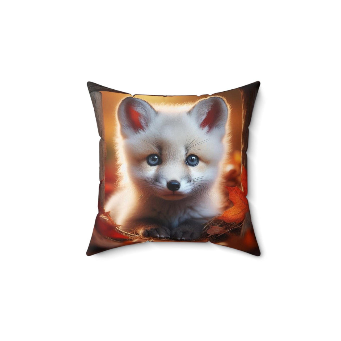 Woodland Baby White Fox Faux Suede Pillow, Forest Nursery Decor, Rustic Home Accent, Animal Lover Gift, Cute Square Cushion