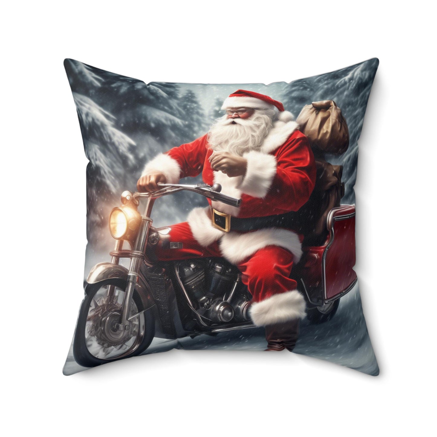 Santa Claus Motorcycle Faux Suede Pillow - Holiday Decorative Cushion, Christmas Home Accent, Festive Throw Pillow, Santa Biker Xmas Decor,