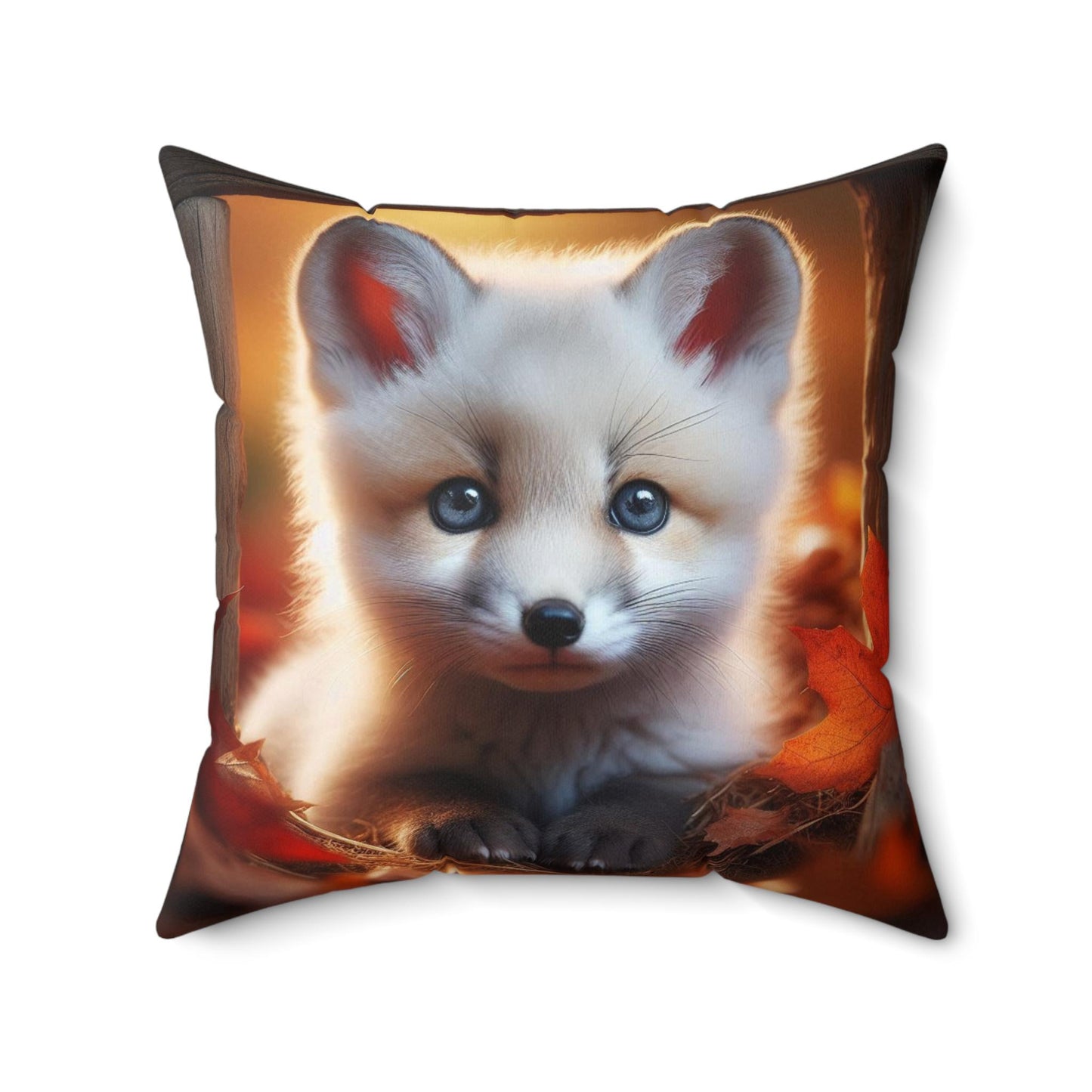 Woodland Baby White Fox Faux Suede Pillow, Forest Nursery Decor, Rustic Home Accent, Animal Lover Gift, Cute Square Cushion